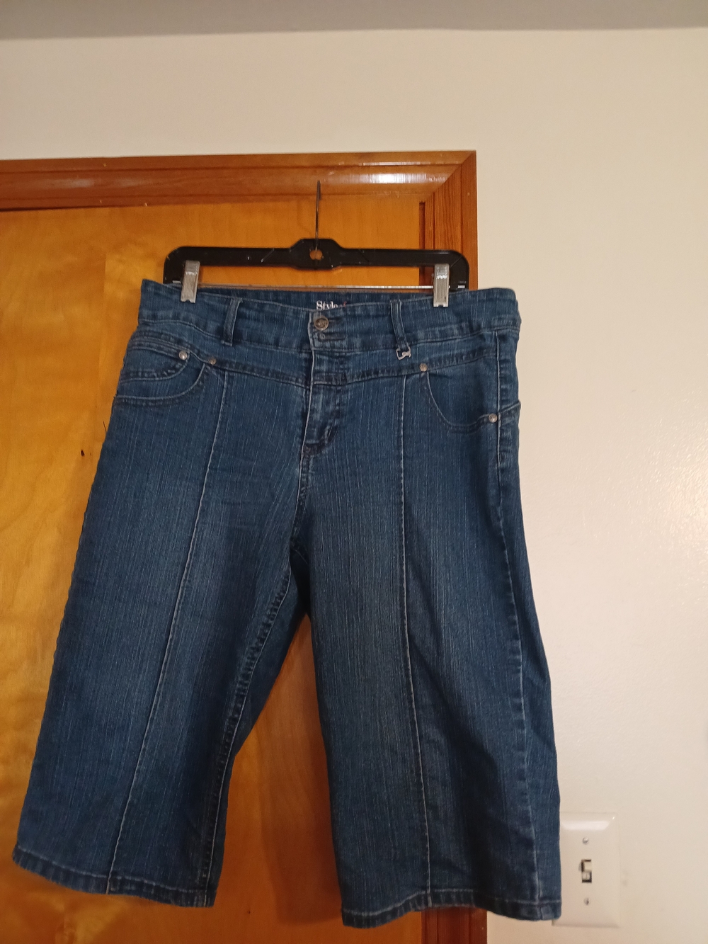 Style & Co. Dark Blue Denim Wide-Leg Bermuda Jeans